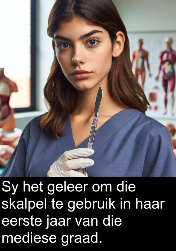 geleer: Sy het geleer om die skalpel te gebruik in haar eerste jaar van die mediese graad.