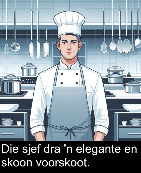 sjef: Die sjef dra 'n elegante en skoon voorskoot.