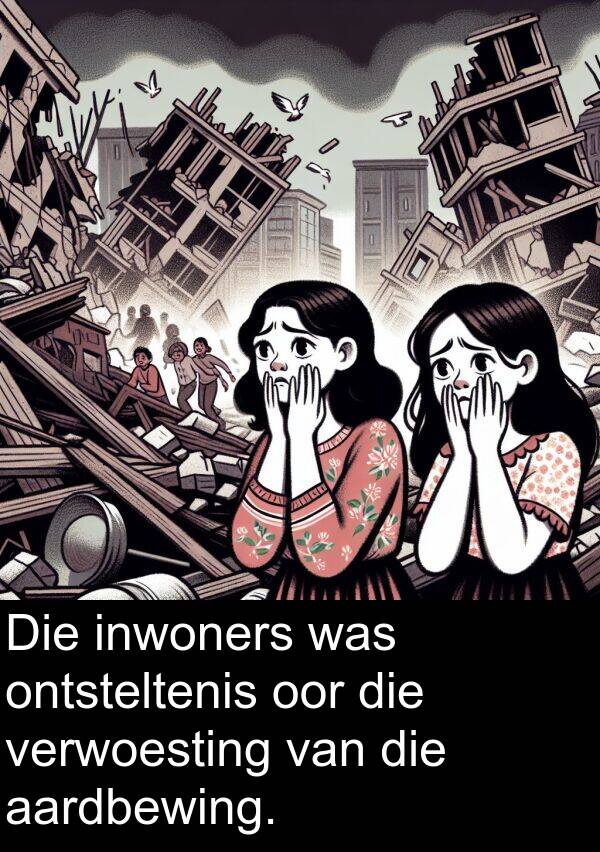 aardbewing: Die inwoners was ontsteltenis oor die verwoesting van die aardbewing.