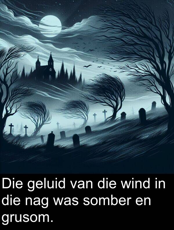 wind: Die geluid van die wind in die nag was somber en grusom.