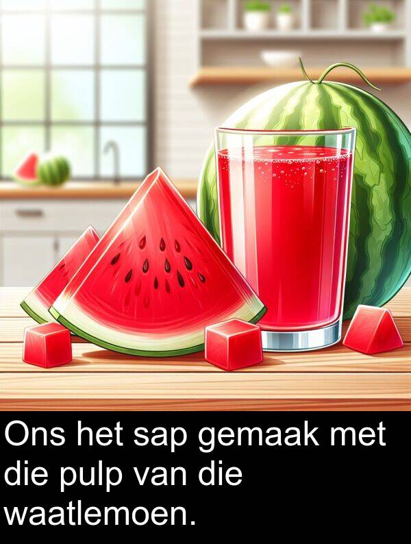 waatlemoen: Ons het sap gemaak met die pulp van die waatlemoen.