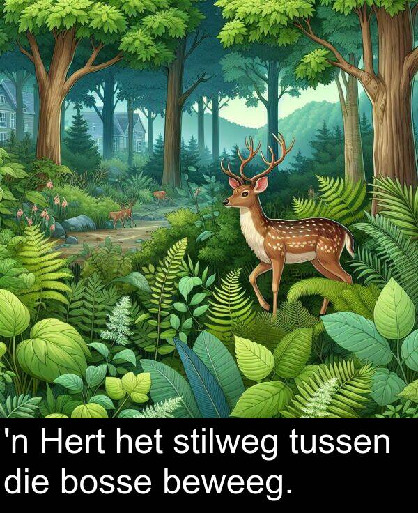 stilweg: 'n Hert het stilweg tussen die bosse beweeg.
