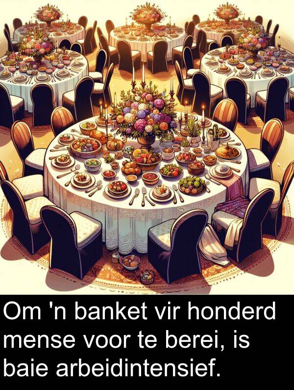 honderd: Om 'n banket vir honderd mense voor te berei, is baie arbeidintensief.