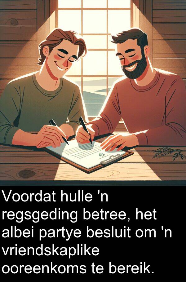 albei: Voordat hulle 'n regsgeding betree, het albei partye besluit om 'n vriendskaplike ooreenkoms te bereik.