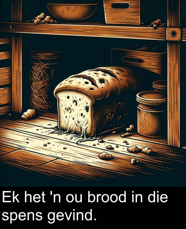 spens: Ek het 'n ou brood in die spens gevind.
