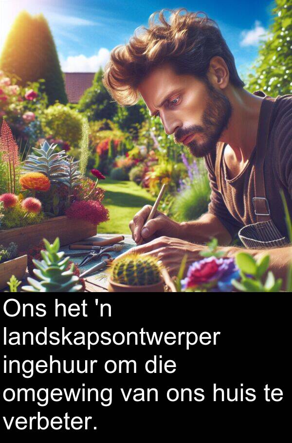 landskapsontwerper: Ons het 'n landskapsontwerper ingehuur om die omgewing van ons huis te verbeter.
