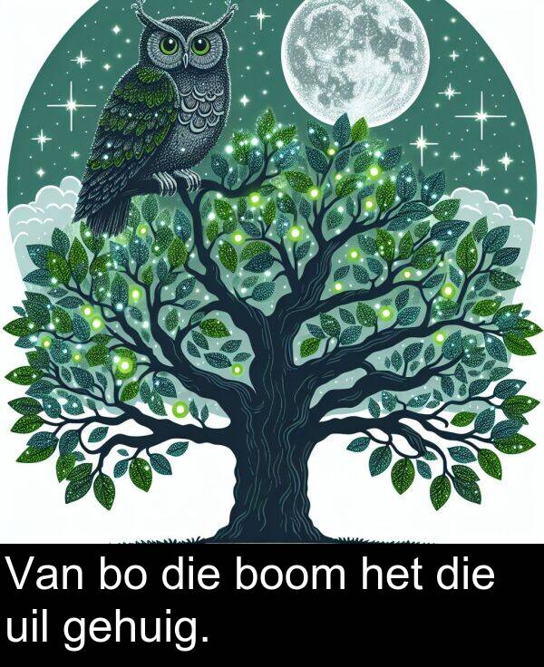 gehuig: Van bo die boom het die uil gehuig.
