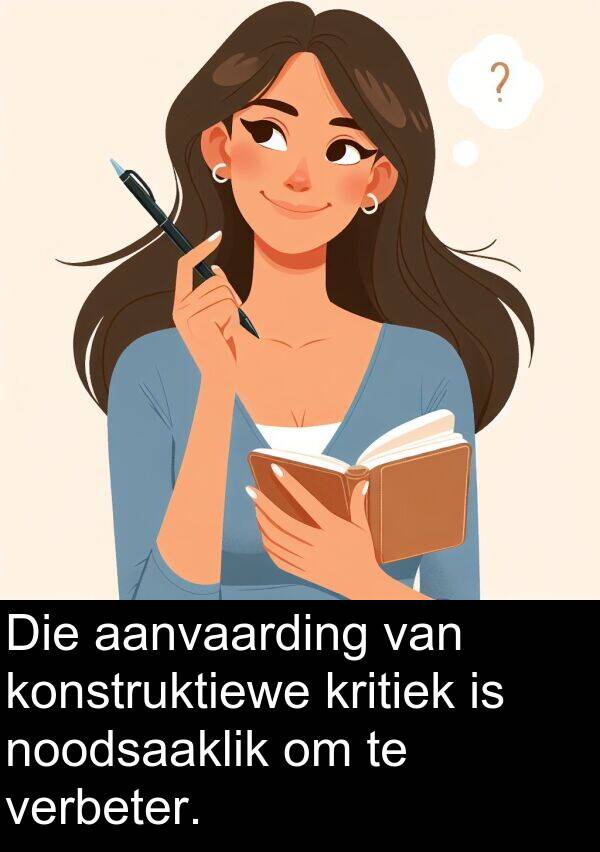 aanvaarding: Die aanvaarding van konstruktiewe kritiek is noodsaaklik om te verbeter.