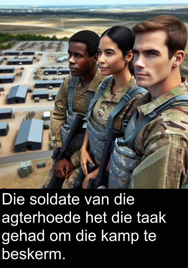 beskerm: Die soldate van die agterhoede het die taak gehad om die kamp te beskerm.
