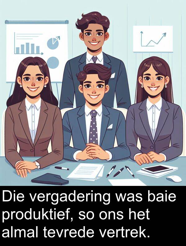almal: Die vergadering was baie produktief, so ons het almal tevrede vertrek.