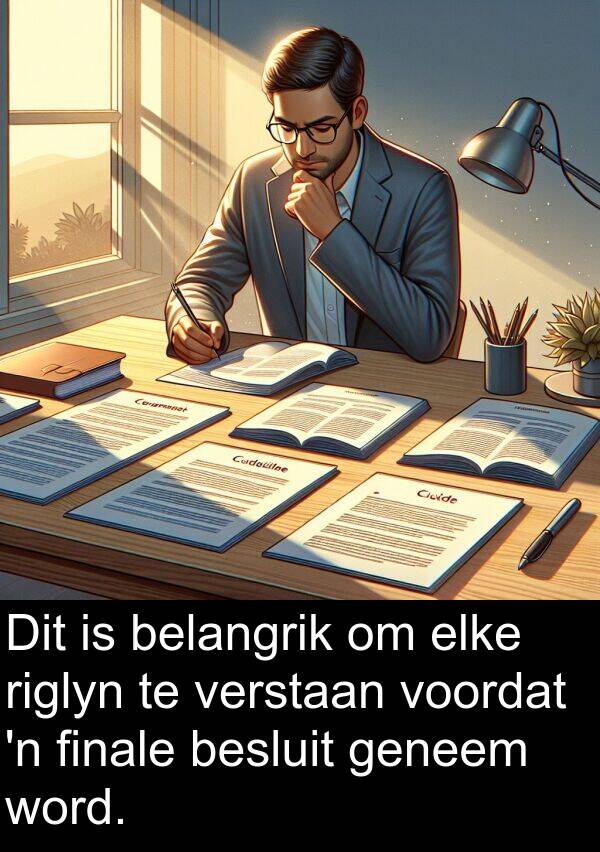 belangrik: Dit is belangrik om elke riglyn te verstaan voordat 'n finale besluit geneem word.