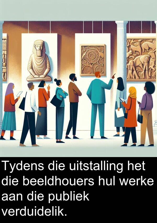 uitstalling: Tydens die uitstalling het die beeldhouers hul werke aan die publiek verduidelik.
