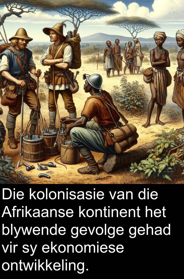 ekonomiese: Die kolonisasie van die Afrikaanse kontinent het blywende gevolge gehad vir sy ekonomiese ontwikkeling.