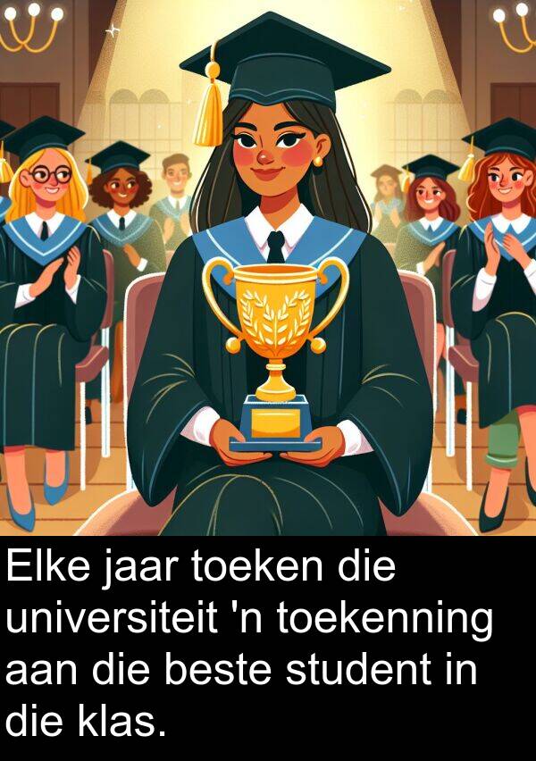 jaar: Elke jaar toeken die universiteit 'n toekenning aan die beste student in die klas.