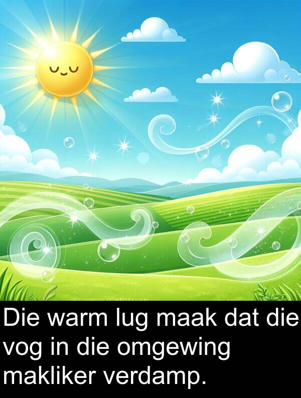 lug: Die warm lug maak dat die vog in die omgewing makliker verdamp.