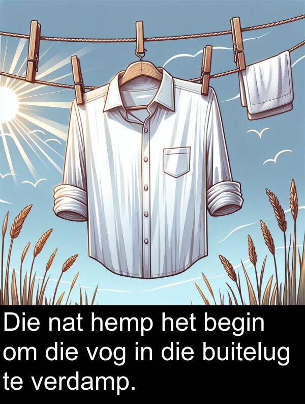 hemp: Die nat hemp het begin om die vog in die buitelug te verdamp.