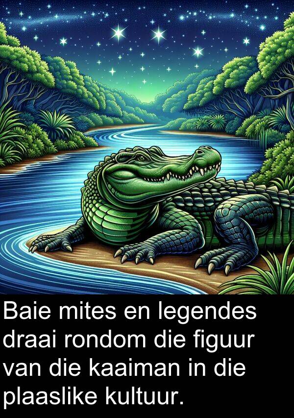 draai: Baie mites en legendes draai rondom die figuur van die kaaiman in die plaaslike kultuur.