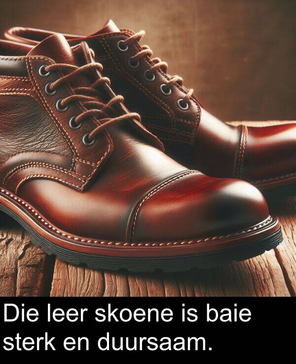 skoene: Die leer skoene is baie sterk en duursaam.