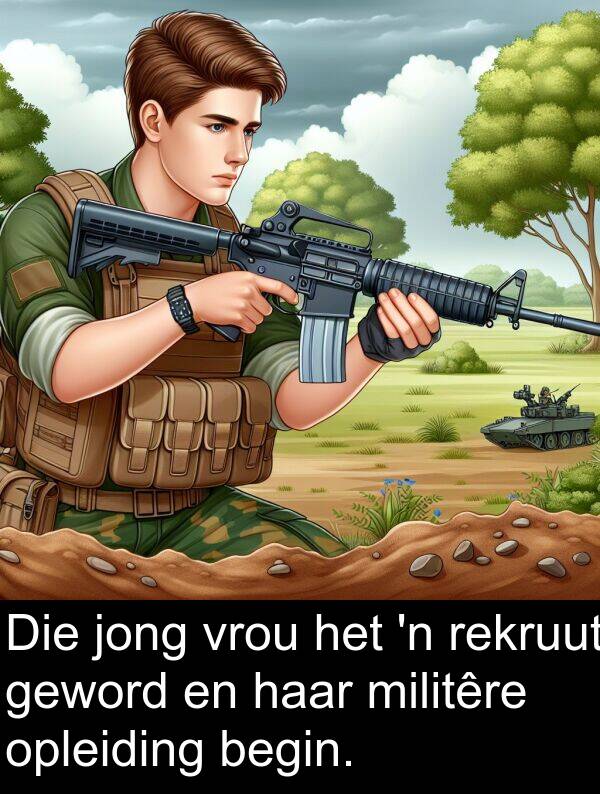 rekruut: Die jong vrou het 'n rekruut geword en haar militêre opleiding begin.