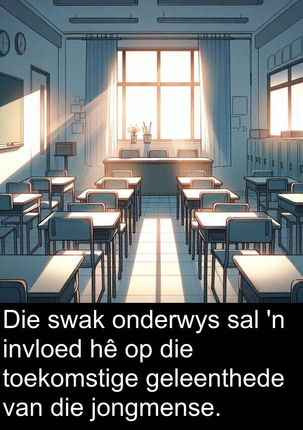 geleenthede: Die swak onderwys sal 'n invloed hê op die toekomstige geleenthede van die jongmense.