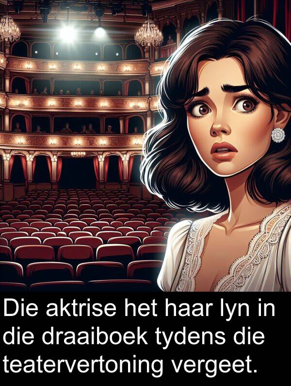 lyn: Die aktrise het haar lyn in die draaiboek tydens die teatervertoning vergeet.