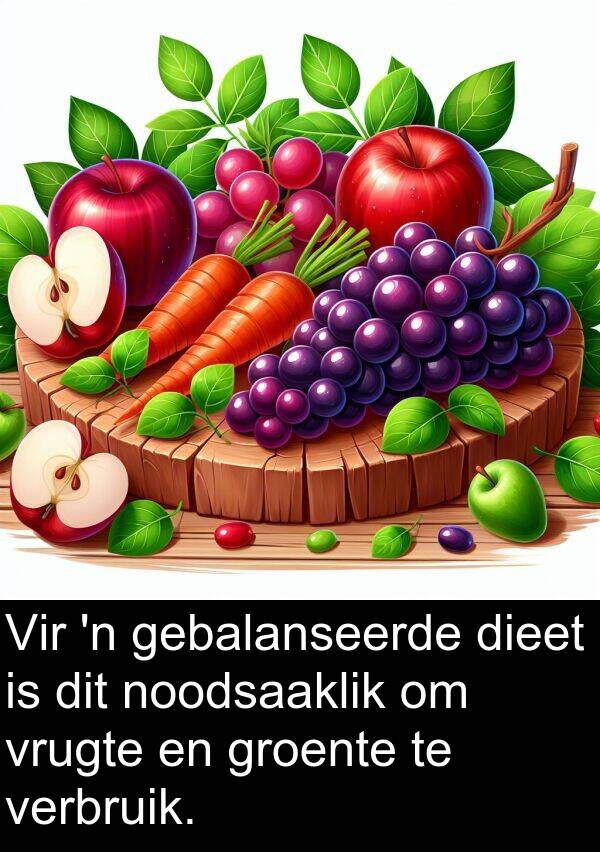 gebalanseerde: Vir 'n gebalanseerde dieet is dit noodsaaklik om vrugte en groente te verbruik.