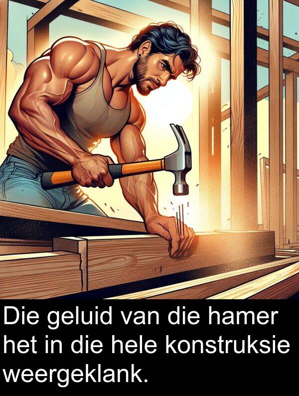 hamer: Die geluid van die hamer het in die hele konstruksie weergeklank.