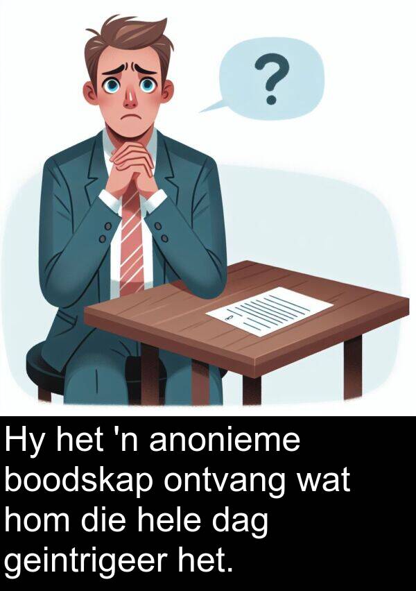 geintrigeer: Hy het 'n anonieme boodskap ontvang wat hom die hele dag geintrigeer het.