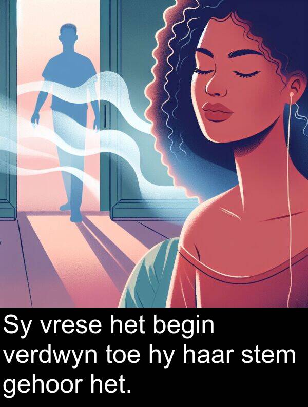 gehoor: Sy vrese het begin verdwyn toe hy haar stem gehoor het.