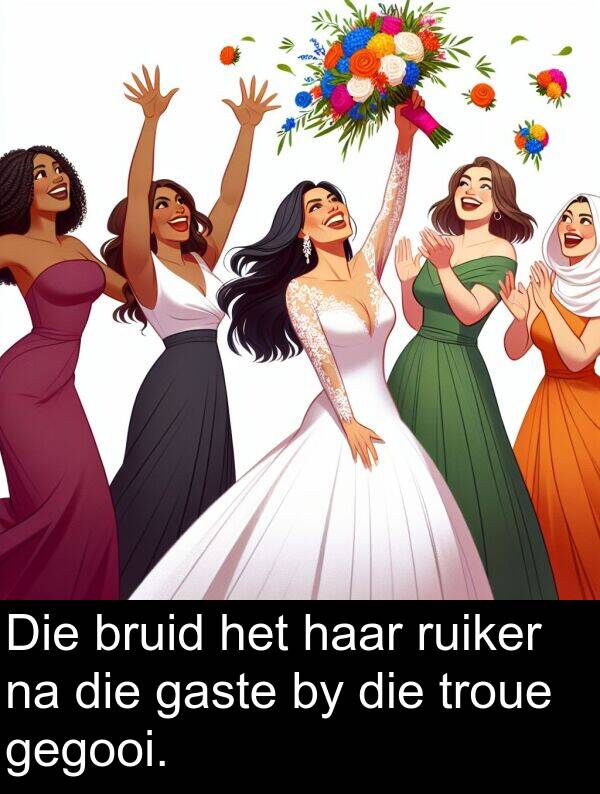 ruiker: Die bruid het haar ruiker na die gaste by die troue gegooi.