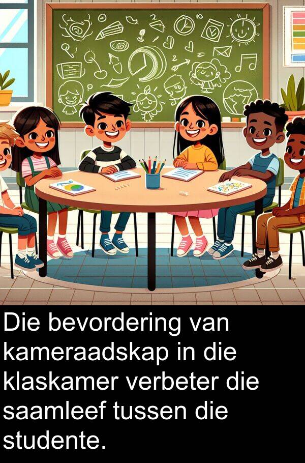 saamleef: Die bevordering van kameraadskap in die klaskamer verbeter die saamleef tussen die studente.