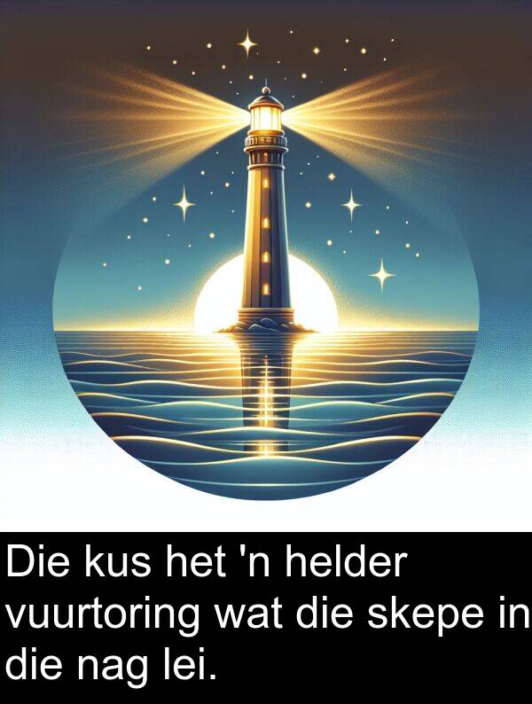 lei: Die kus het 'n helder vuurtoring wat die skepe in die nag lei.