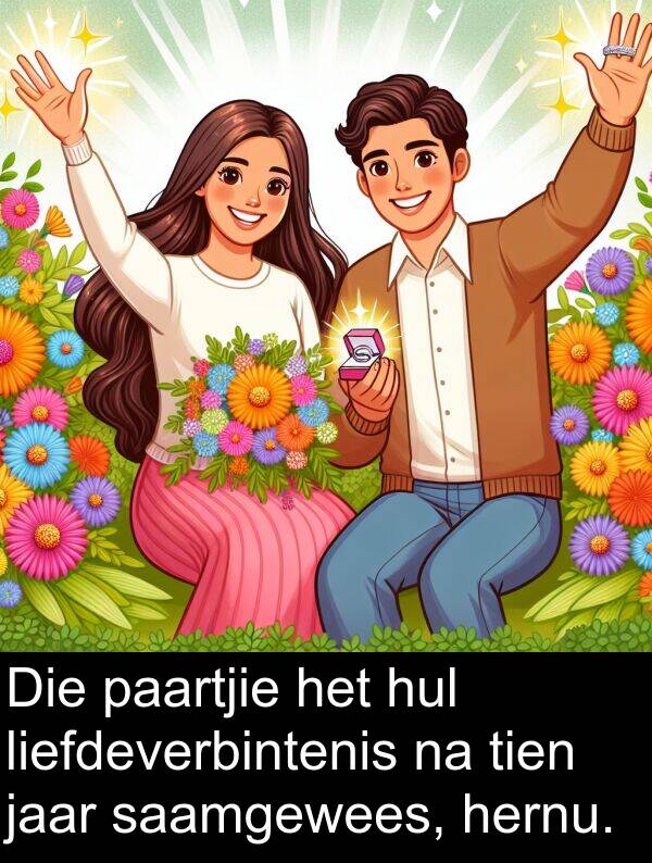 hernu: Die paartjie het hul liefdeverbintenis na tien jaar saamgewees, hernu.