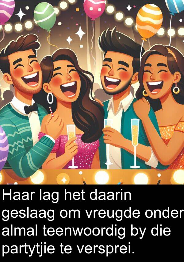 partytjie: Haar lag het daarin geslaag om vreugde onder almal teenwoordig by die partytjie te versprei.