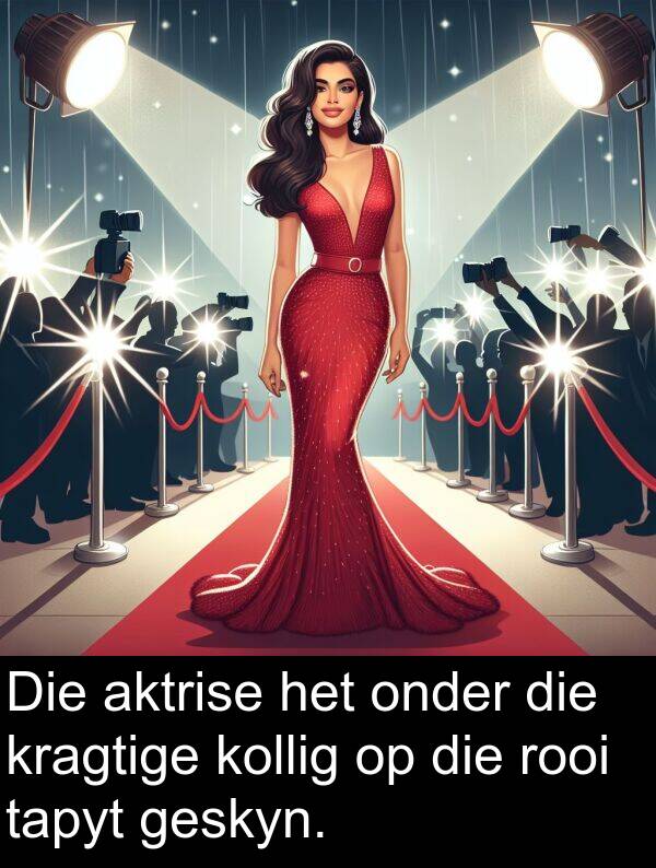 rooi: Die aktrise het onder die kragtige kollig op die rooi tapyt geskyn.