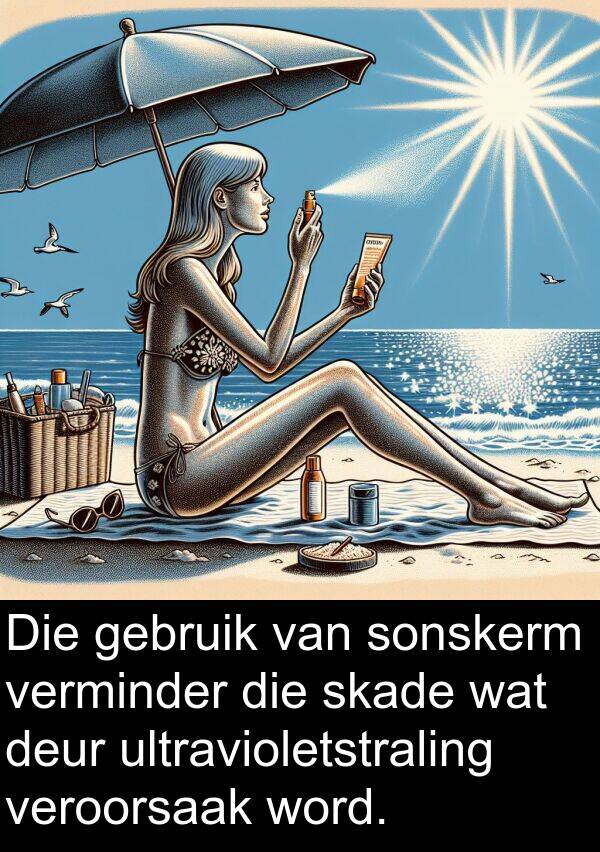 skade: Die gebruik van sonskerm verminder die skade wat deur ultravioletstraling veroorsaak word.
