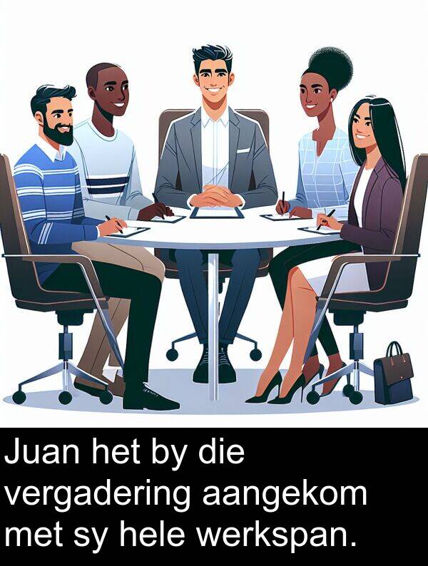 hele: Juan het by die vergadering aangekom met sy hele werkspan.