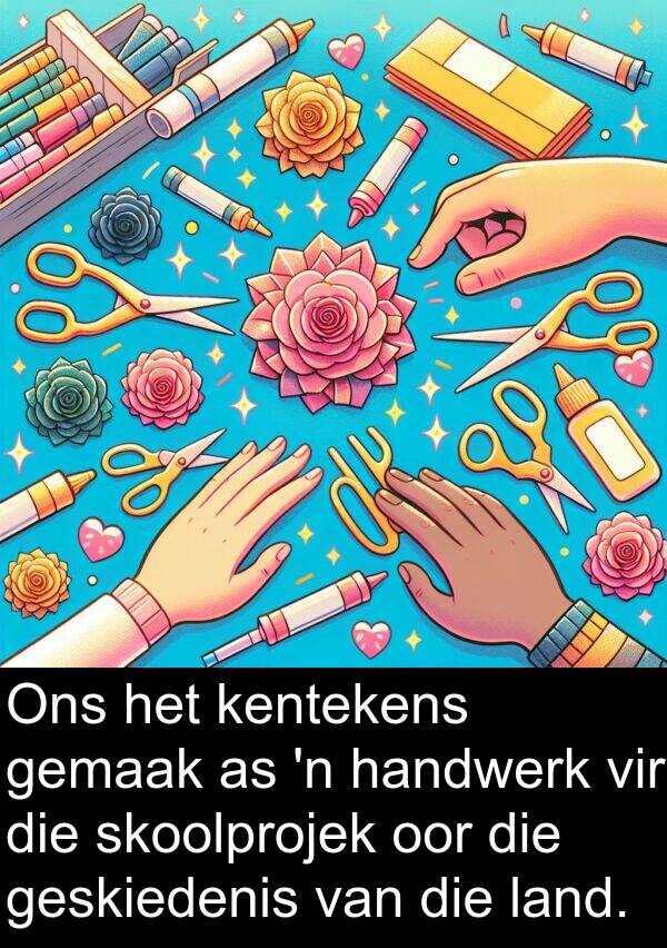skoolprojek: Ons het kentekens gemaak as 'n handwerk vir die skoolprojek oor die geskiedenis van die land.