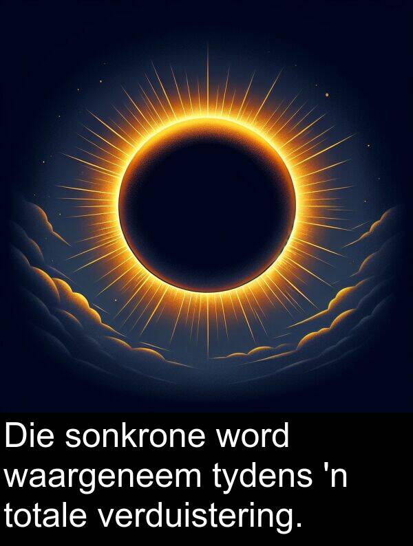 word: Die sonkrone word waargeneem tydens 'n totale verduistering.