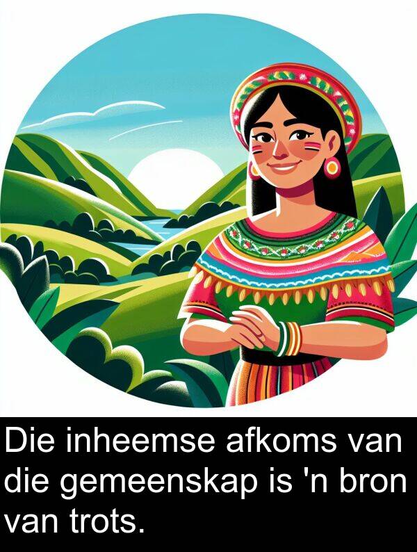inheemse: Die inheemse afkoms van die gemeenskap is 'n bron van trots.