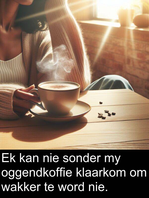 oggendkoffie: Ek kan nie sonder my oggendkoffie klaarkom om wakker te word nie.
