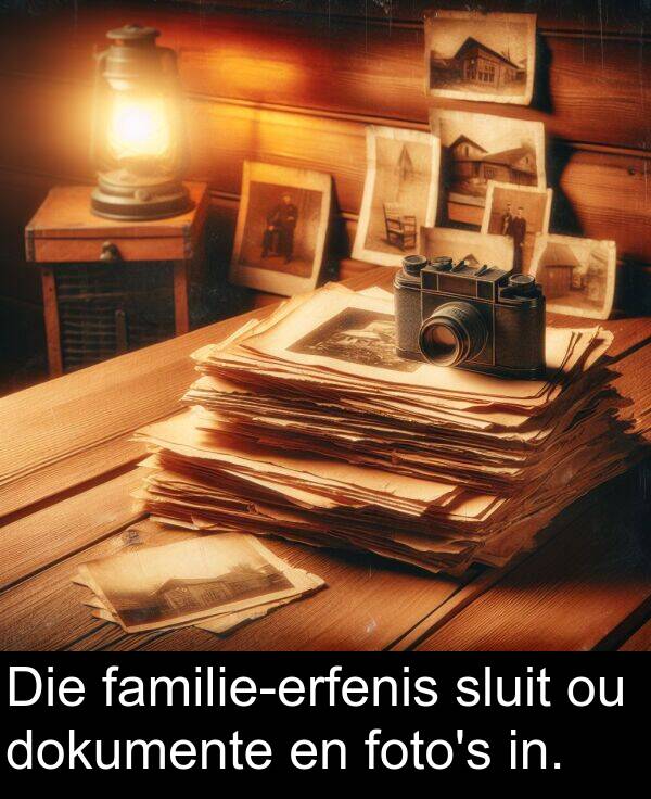 in: Die familie-erfenis sluit ou dokumente en foto's in.