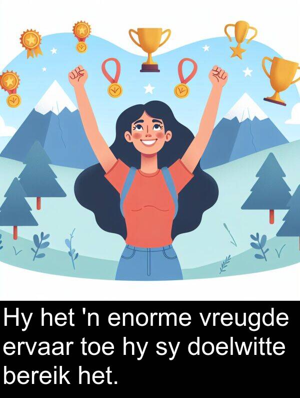 doelwitte: Hy het 'n enorme vreugde ervaar toe hy sy doelwitte bereik het.