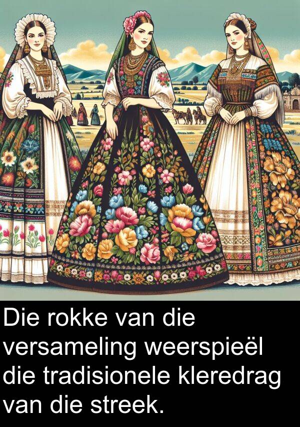tradisionele: Die rokke van die versameling weerspieël die tradisionele kleredrag van die streek.