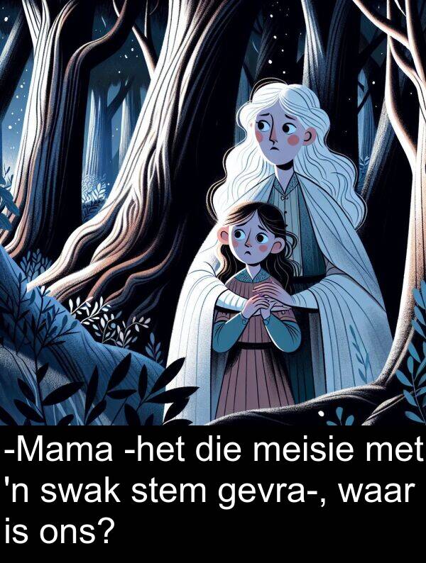 meisie: -Mama -het die meisie met 'n swak stem gevra-, waar is ons?