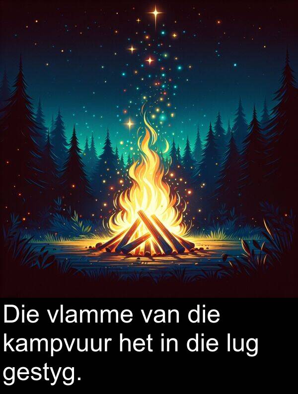 lug: Die vlamme van die kampvuur het in die lug gestyg.