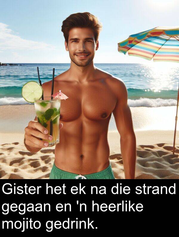 gedrink: Gister het ek na die strand gegaan en 'n heerlike mojito gedrink.