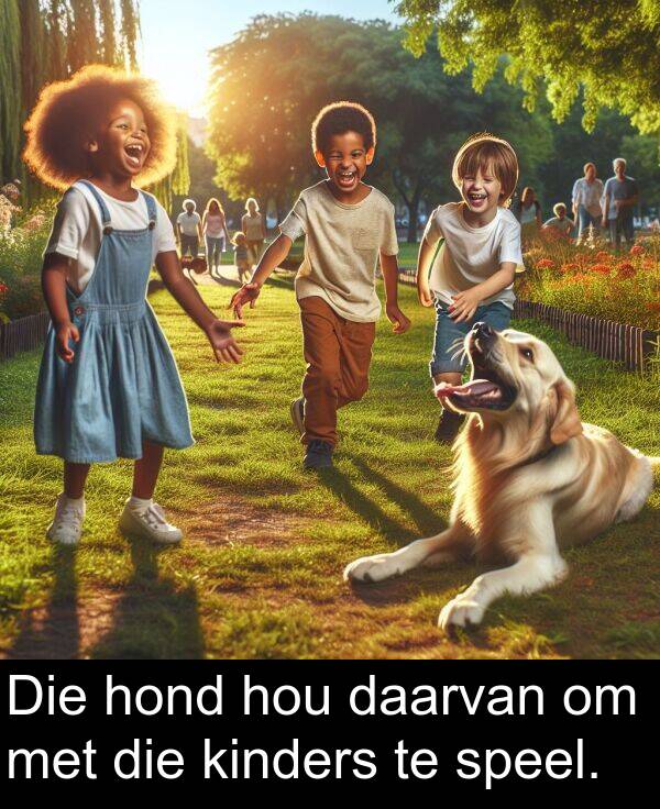 hou: Die hond hou daarvan om met die kinders te speel.