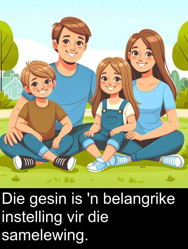 samelewing: Die gesin is 'n belangrike instelling vir die samelewing.