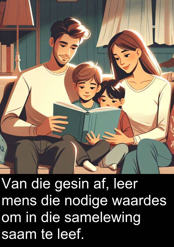 leef: Van die gesin af, leer mens die nodige waardes om in die samelewing saam te leef.